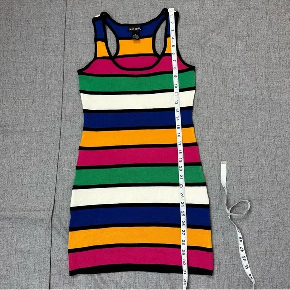 Y2K Wet Seal Striped Bodycon Dress Multicolor Women's Size S - Picture 12 of 13